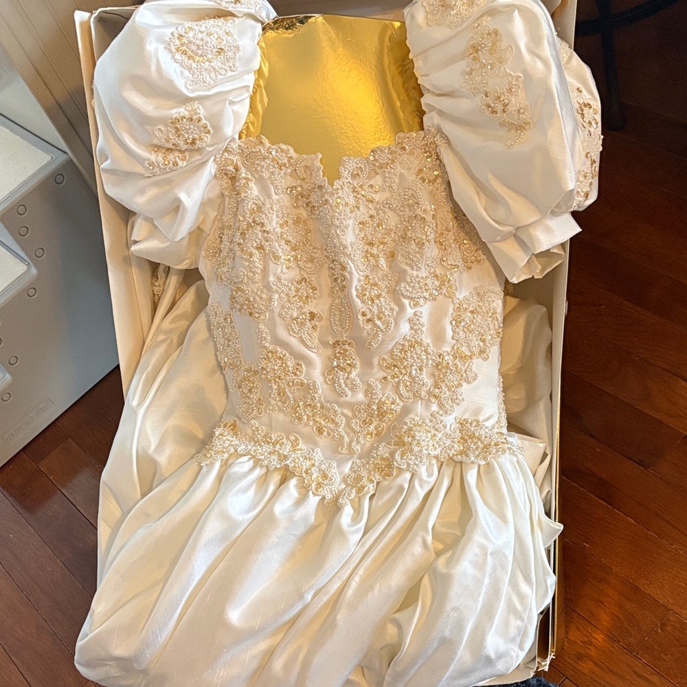 Ivory and Gold Beaded Embellished Dress Bodice Vintage
